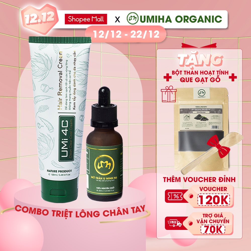 Tẩy triệt lông Chân Tay vĩnh viễn UMIHA - Combo Mỡ trăn triệt lông U Minh Hạ (30ml) và Kem tẩy lông Umi 4C (100ml)