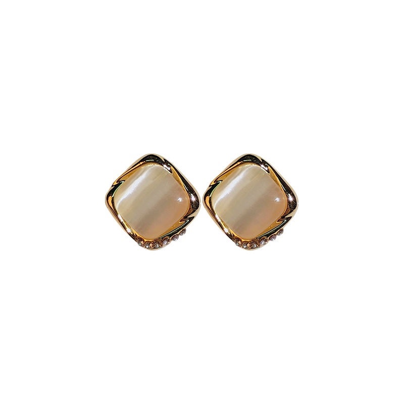 Bông Tai Mạ Vàng 18K Đính Đá Opal Hình Vuông Phong Cách Retro Cho Nữ
