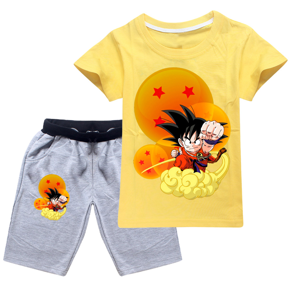 Set Áo Thun Tay Ngắn + Quần Short In Hình Dragon Ball Chất Liệu Cotton Cao Cấp Thời Trang Cho Bé