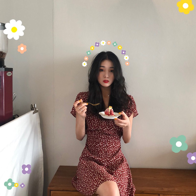 🌸Hàng Có Sẵn🌸Đầm Hoa Nhí Vintage Cổ V Dáng Xòe🌸FREESHIP🌸 Váy Hoa Nhí Hàn Quốc trẻ trung đáng yêu | BigBuy360 - bigbuy360.vn