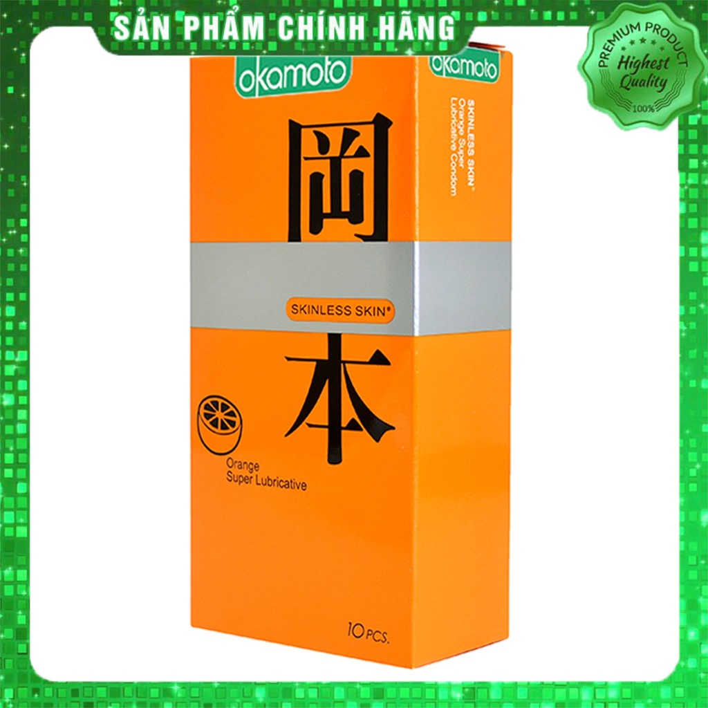 Bao Cao Su Siêu mỏng nhiều gel bôi trơn Okamoto hương cam - bcs Nhật Bản - 10 chiếc