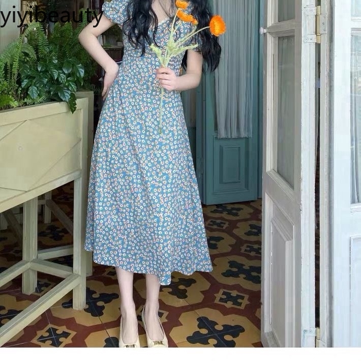 Đầm maxi tay phồng cổ chữ V in họa tiết hoa phong cách mùa hè 2020 thanh lịch | BigBuy360 - bigbuy360.vn