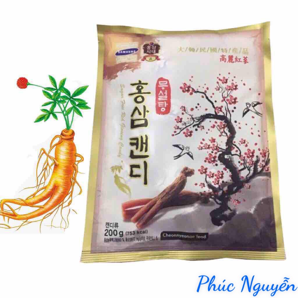 Kẹo Hồng Sâm Không Đường Cành Đào Hàn Quốc Gói 200gr