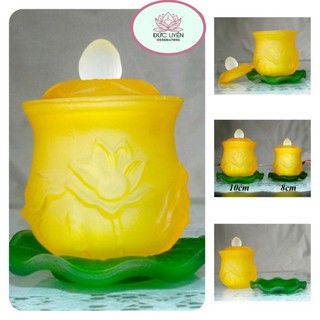 Ly nước thờ cúng hoa sen lưu ly vàng đế xanh-3 Size