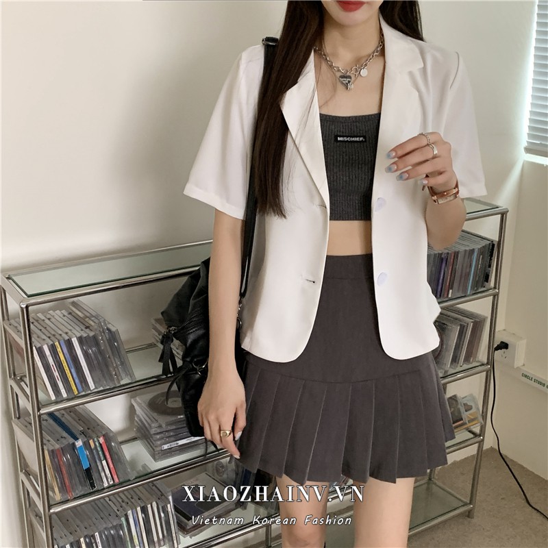 Xiaozhainv Áo Khoác Blazer Tay Ngắn Phong Cách Retro Hàn Quốc Có 5 Màu Cho Nữ | BigBuy360 - bigbuy360.vn