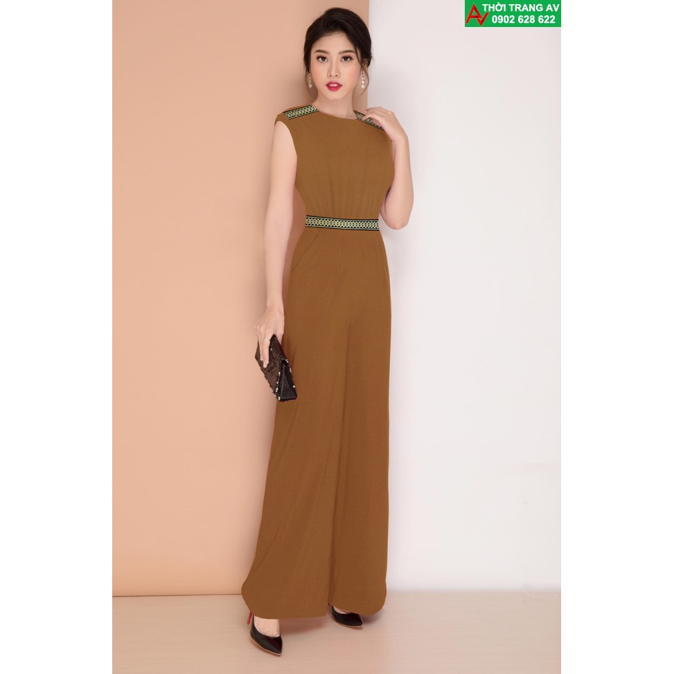 Jumpsuit - Đồ bay dài ống suông rộng phối dây nhũ vàng sang trọng - AV6249