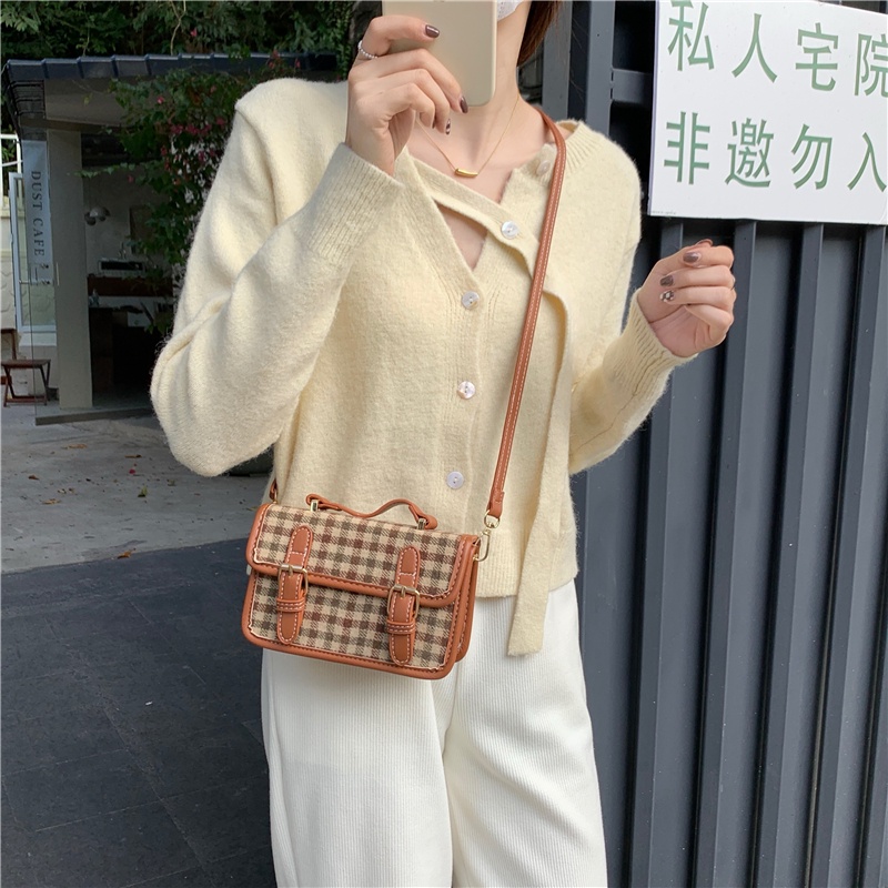 Túi đeo chéo hình vuông nhỏ phong cách retro Anh Quốc