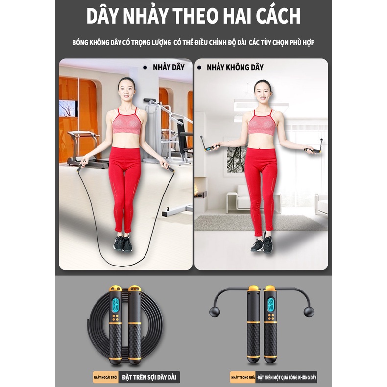 Dây Nhảy Điện Tử Tự Động Đếm Số 4 Chế Độ Chống Trượt Có Tay Cầm Tiện Dụng đo calo (Dây + bóng) hai bộ