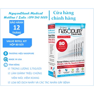 Muối rửa mũi xoang nasopure - value reﬁll kit 80 gói - chính hãng mỹ | viêm mũi dị ứng, vệ sinh mũi
