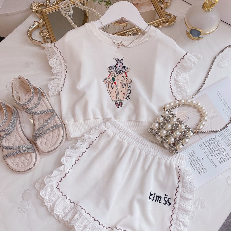 Bộ Áo Thun In Hình Hoạt Hình + Quần Short Phong Cách Phương Tây Thời Trang Dành Cho Bé Gái