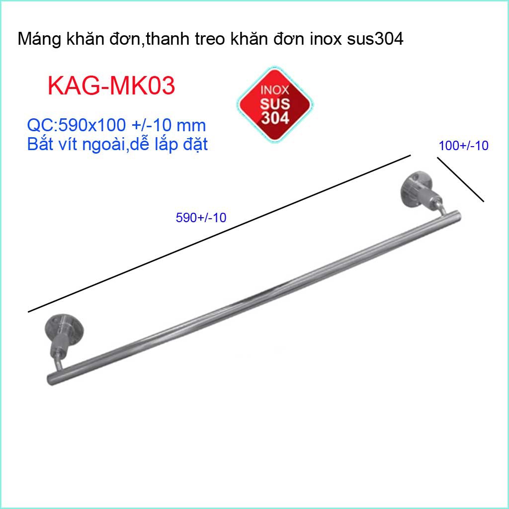 Thanh treo khăn nhà tắm, giá treo khăn Inox, máng khăn inox KAG-MK03