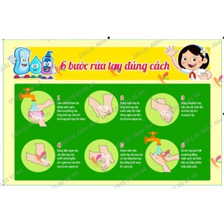 Decal trang trí lớp - 6 bước rửa tay KN-009