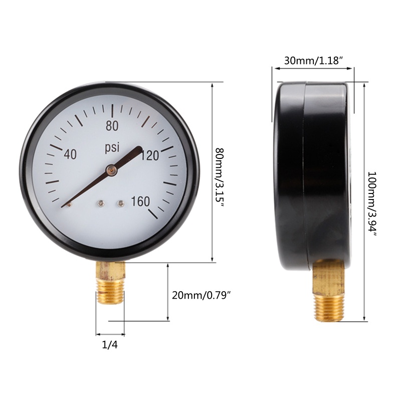Đồng Hồ Đo Áp Suất Không Khí 1 4 Inch Đường Kính 80mm Chuyên Dụng