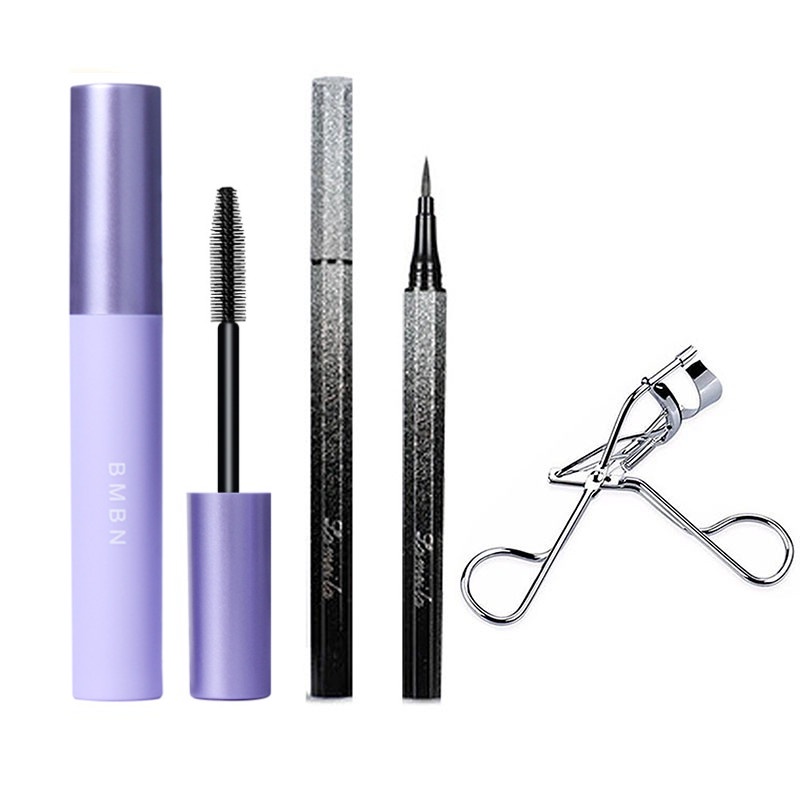 Bộ 3 Sản Phẩm Mascara Màu Đen + Bút Kẻ Mắt Dạng Lỏng + Bút Kẻ Mắt Nước + Dụng Cụ Uốn Cong Lông Mi