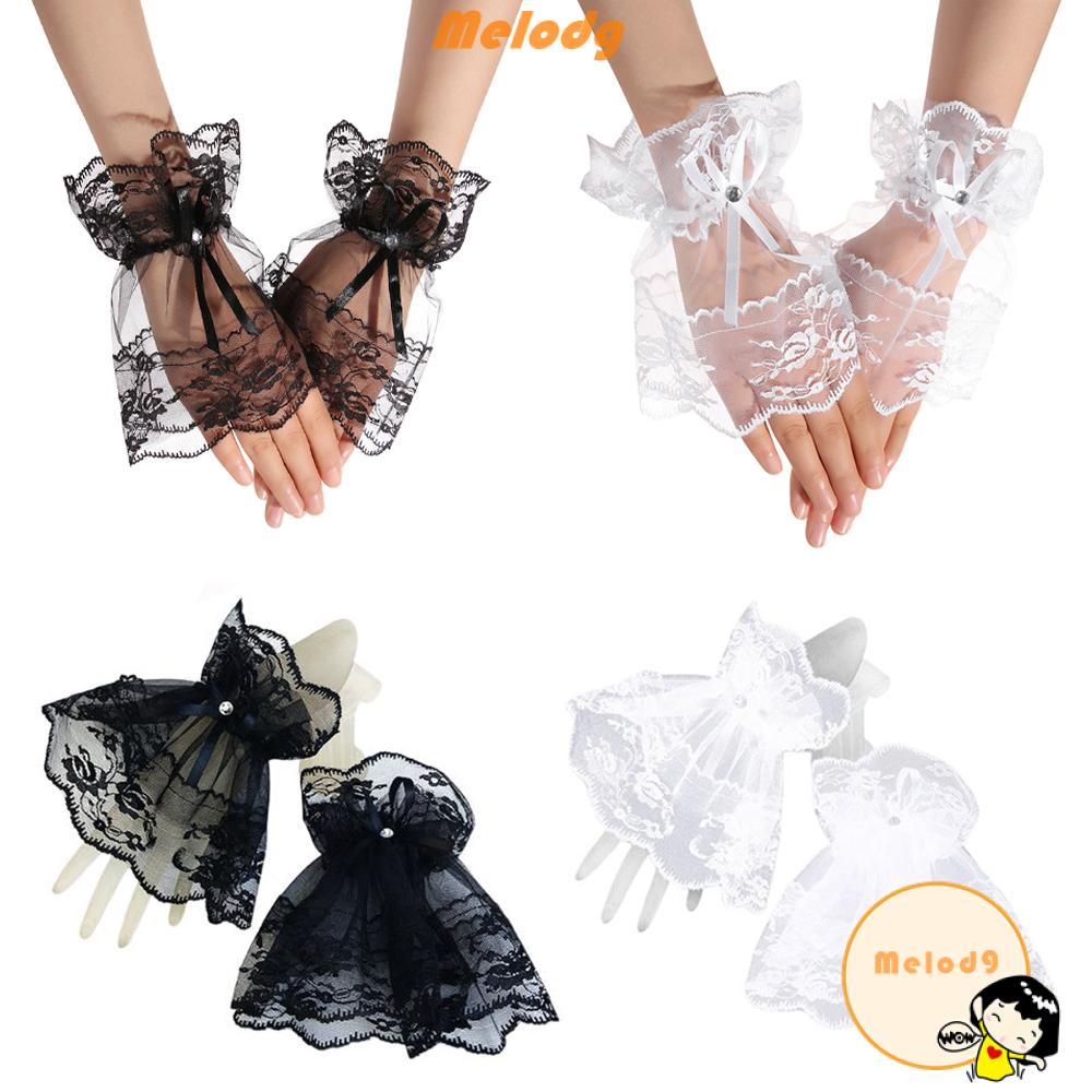 MELODG Party Fingerless Gloves Halloween Gothic Wrist Cuffs Sunscreen Gloves Womens Lace Bowknot|Bracelets/Multicolor