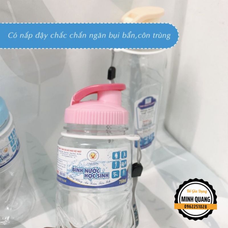 Bình Nước Học Sinh, Bình Nước Thể Thao 500ml,750ml,900ml Nhựa Việt Nhật Cao Cấp Có Quai Dù Treo