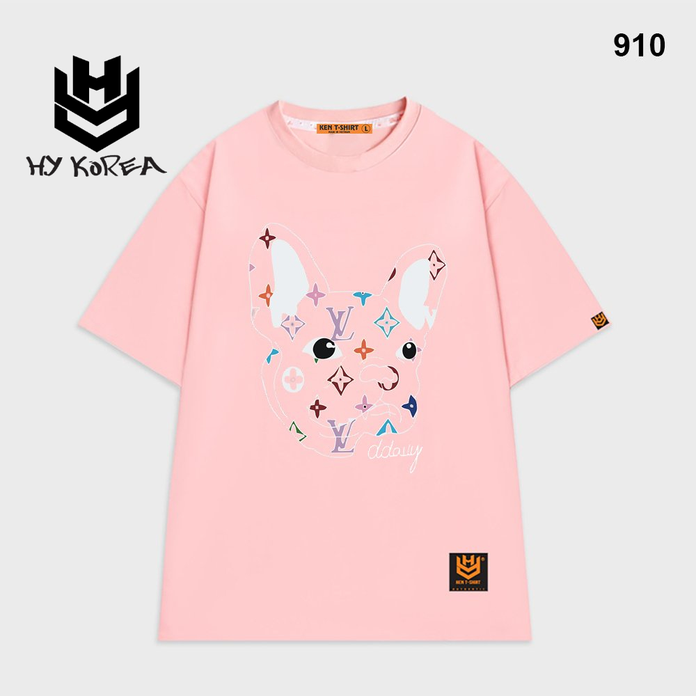 Áo thun unisex form rộng tay lỡ Nam Nữ Chó logo LV 910 HY KOREA