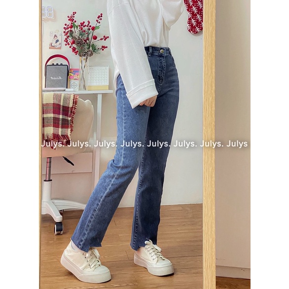 Quần jeans ống đứng khuyết gấu tag Fanegu 2401 (ảnh thật shop chụp kèm video)e