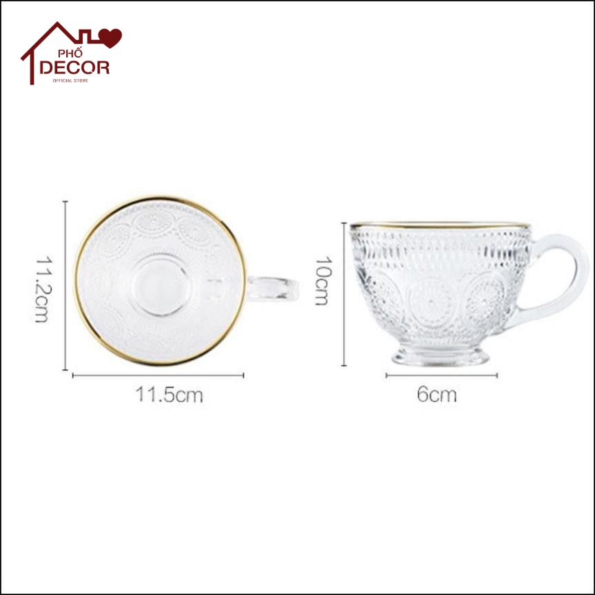 Cốc Thuỷ Tinh Royal Phố Decor - Có Quai Cầm Tiện Dụng Uống Nước, Cà Phê, Ngũ Cốc Cao Cấp - C07