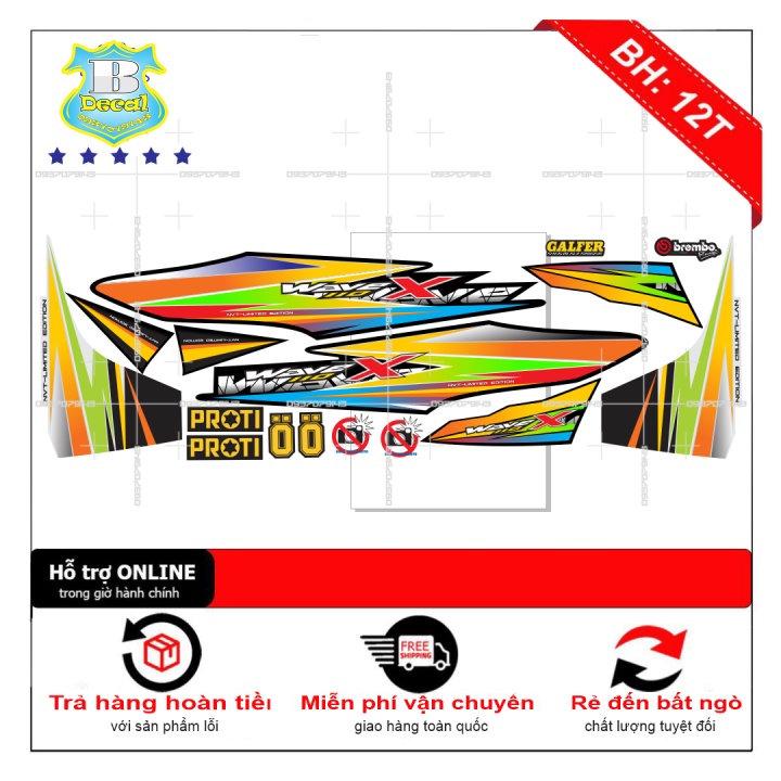 ( Quí khách vui lòng mang ra tiệm cho thợ dán ) Tem wave X 2017 7 màu