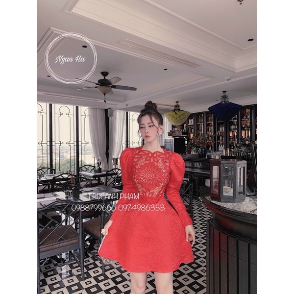 Đầm Nữ Phối Ren - Váy Xoè Dự Tiệc Cho Nữ Tay Dài