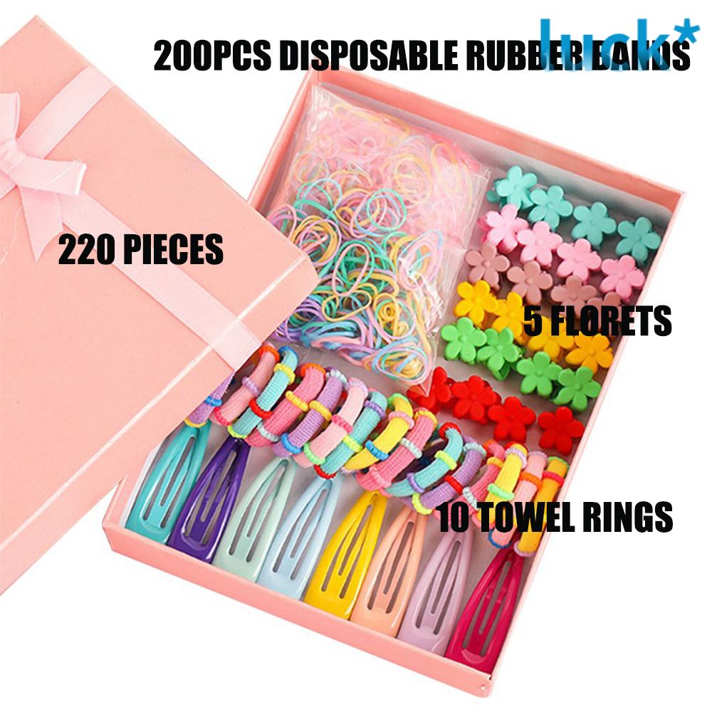 LUCKY BB Hairpin Hair Clip Candy Color Gifts Hair Rope With OPP Bag Elastic Kids Girls Accessories  220PCS/Set