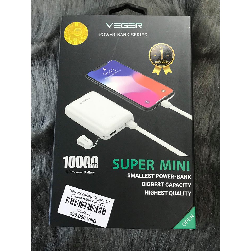 Sạc dự phòng Veger nhỏ nhất thể giới 10000mAh chính hãng