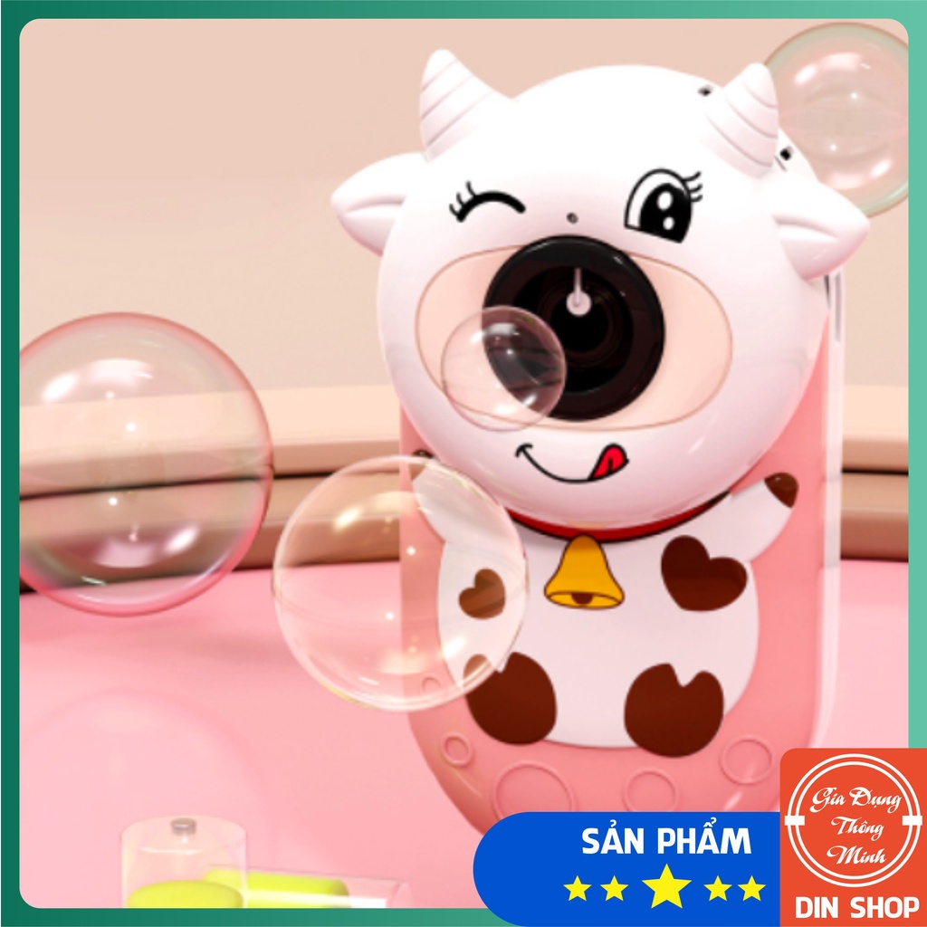 Máy thổi bong bóng tự động có đèn có nhạc 💖SIÊU CUTE💖 Máy ảnh bong bóng hình thú đáng yêu kèm xà phòng và dây đeo DIN
