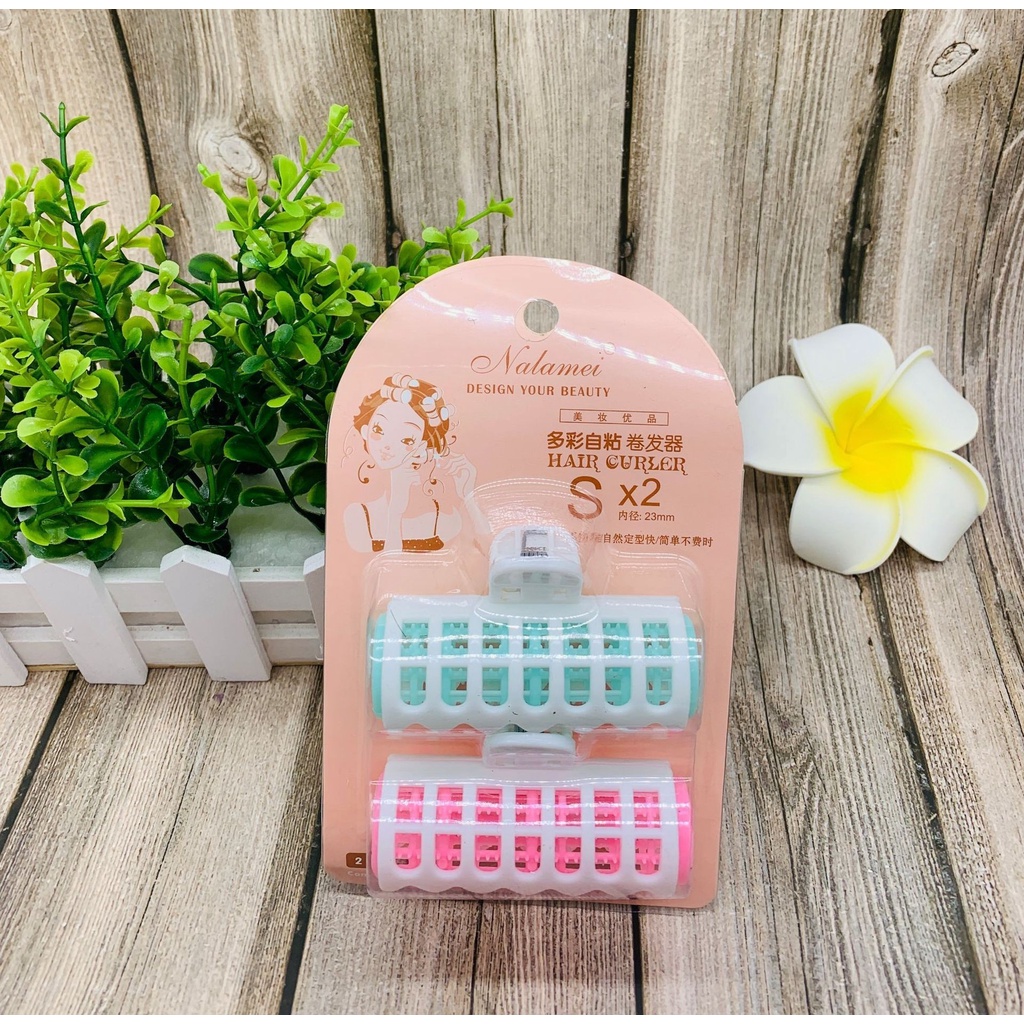 Set 3 cái lô cuốn tóc size 2cm có lô gai kèm kẹp giữ cố định quấn tóc cụp tóc xoăn mái phồng mái