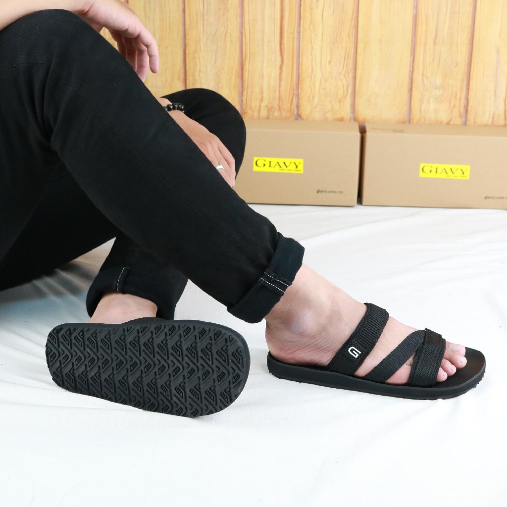 Dép Nam quai chéo vải bố, kiểu trơn đơn giản DTL377- GIAVY