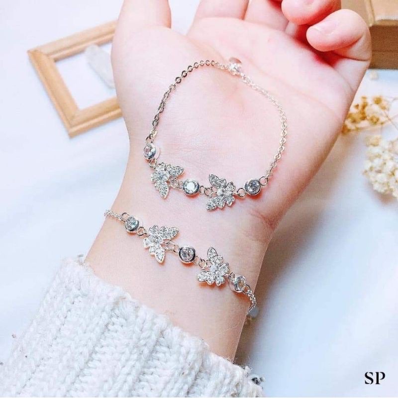 Lắc tay nữ đôi hồ điệp THJ đính đá chuẩn bạc ta (ảnh thật)