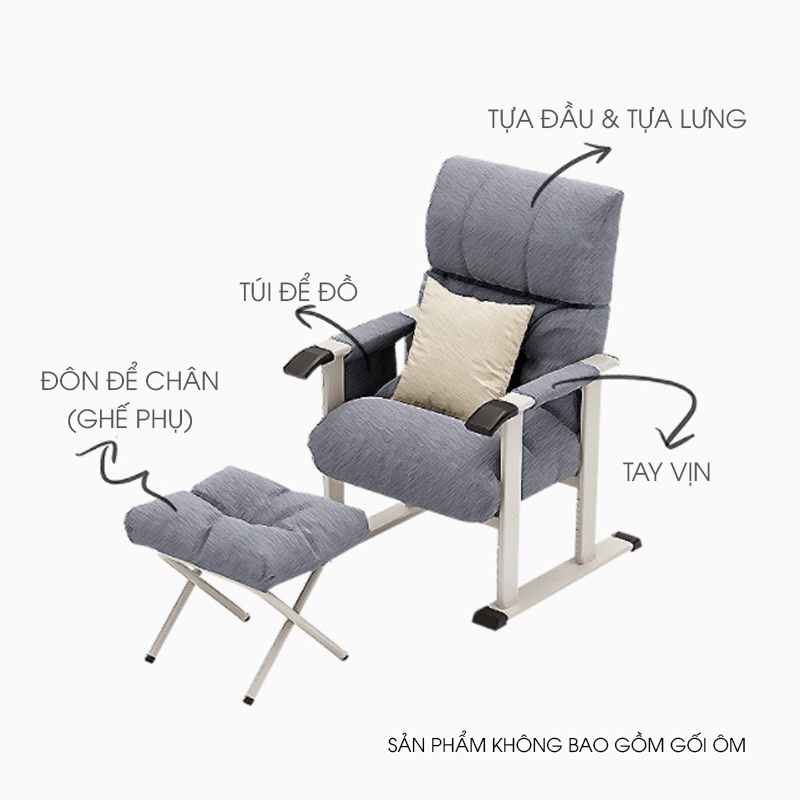 Ghế làm việc đọc sách, ghế tựa lưng thư giãn tặng kèm đôn để chân chắc chắc tiện lợi