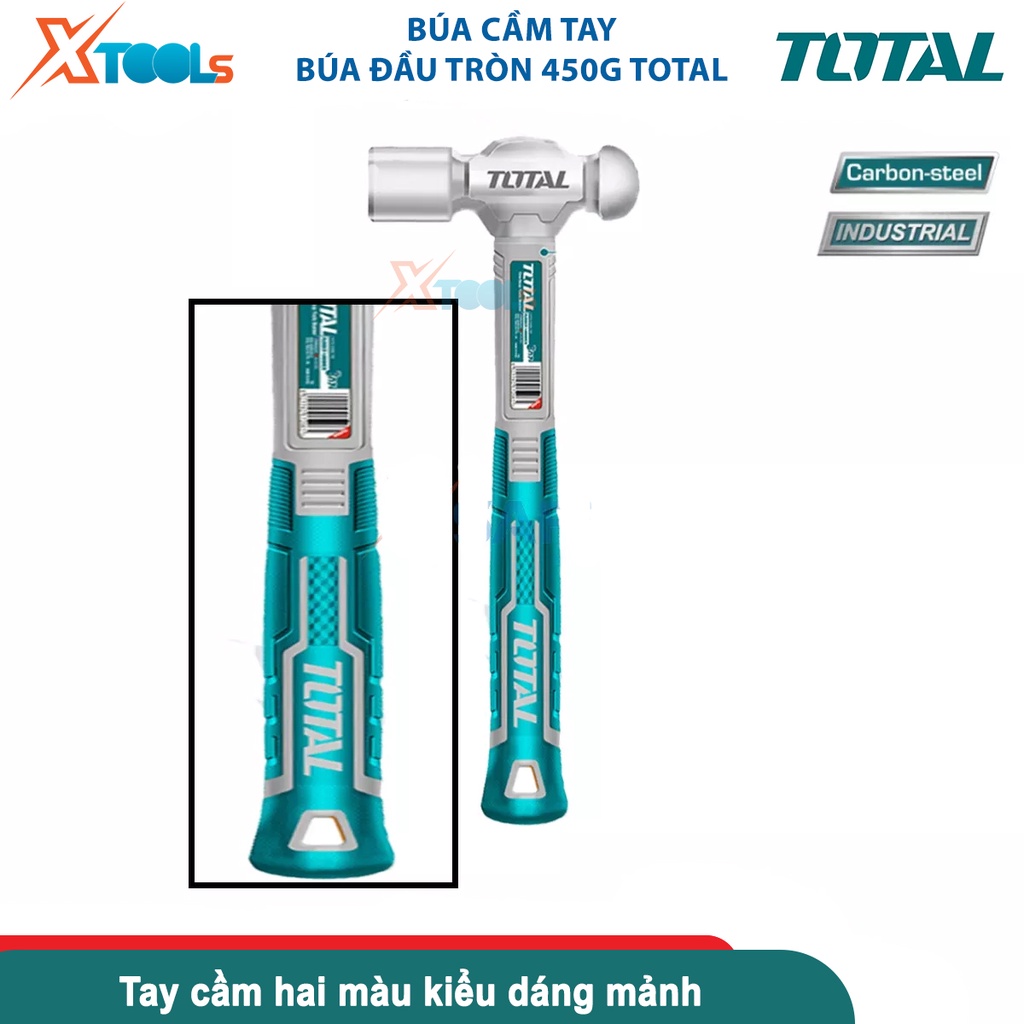 Búa đầu tròn 450g Total THRBPH0166, đầu búa nguyên khối chịu nhiệt, thép cacbon 45#, tay cầm 2 màu [CHÍNH HÃNG][XTOOLS]