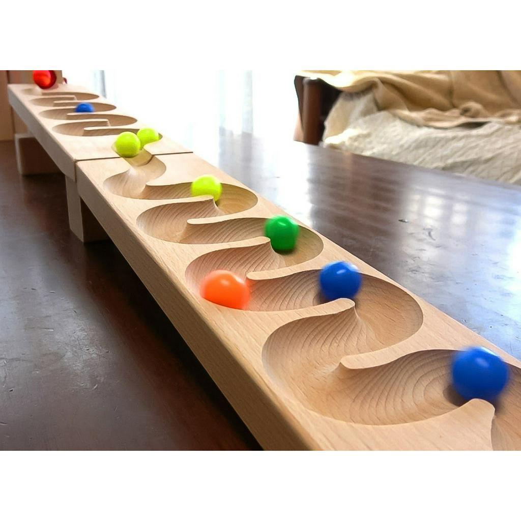 (Tặng kèm bi) Đường đua bi, đường chạy quanh co bằng gỗ cao cấp, marble run race