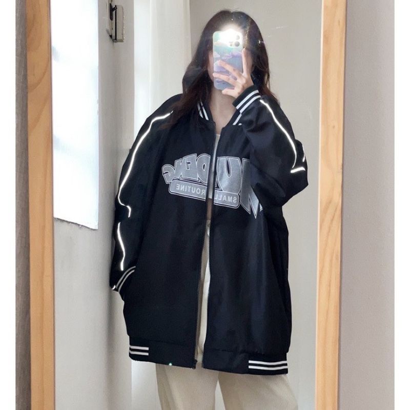 Áo Bomber Dù 2 Lớp Sọc Phối Chữ Trước Ngực Siêu Chất Fom Nam Nữ - Phong Cách 4 Mùa Đa Tác Dụng Hot Trend Thu Đông 2022