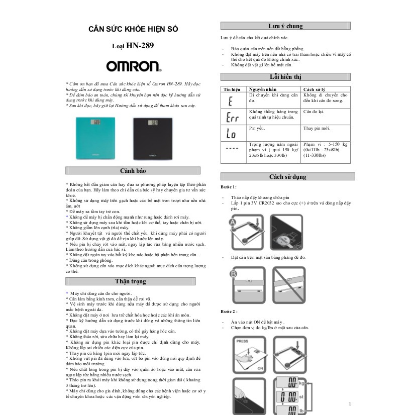 Cân sức khỏe điện tử Omron HN-289