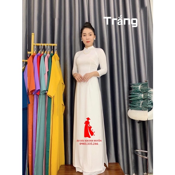 Áo dài trắng truyền thống duyên dáng, cổ cao 2Cm, Vải lụa tây thi cao cấp