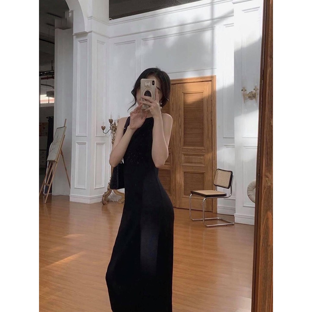 Đầm body cổ thuyền hở lưng màu đen, chất liệu lụa phi cao cấp [Đầm_maxi_hở_lưng] | BigBuy360 - bigbuy360.vn