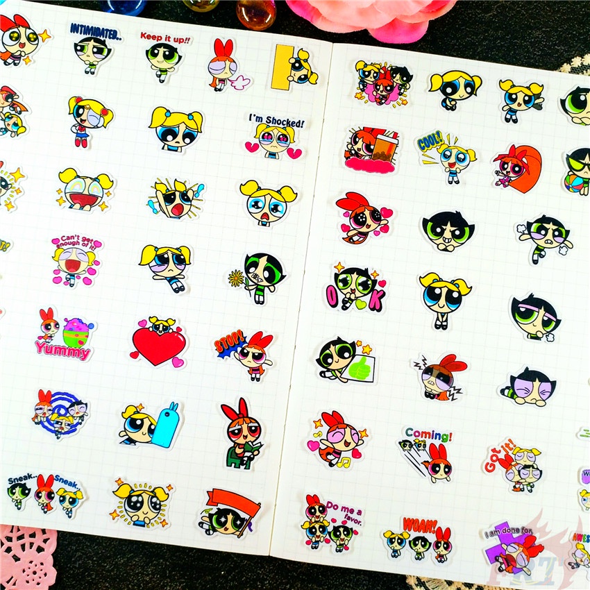 ★★★ Sticker Dán Trang Trí Nhật Ký Hình Powerpuff Girls Q-2 ★★★ Bộ 60 Hình Dán Thời Trang Trang Trí Album