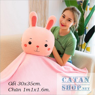 GỐI MỀN 3 in 1 hình thú Khỉ Ếch Thỏ Sư tử, thun 4 chiều siêu mịn, bộ chăn gối văn phòng, gấu bông kèm mền GM75-GMMat❤️