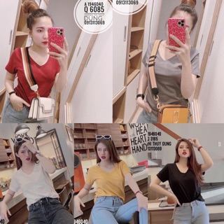Áo thun giấy cổ tim basic, áo thun nữ dáng dài - 25 Store