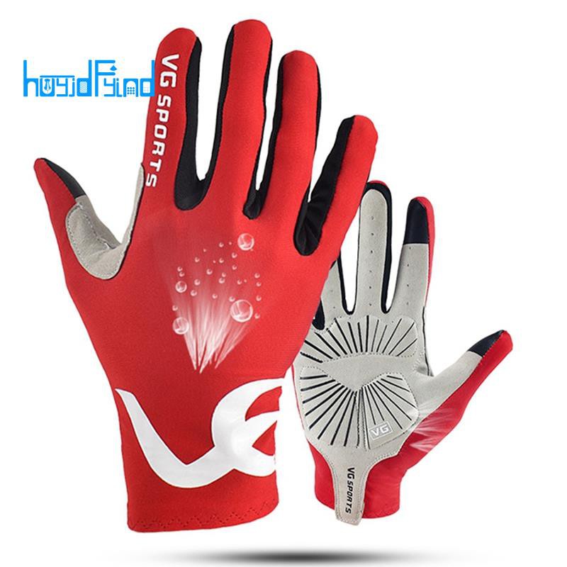 VG Sports Cycling Gloves Full Finger Gel Press Screen Non-Slip Road Bike Bicycle Gloves Riding Long Fingers Gloves -Red L