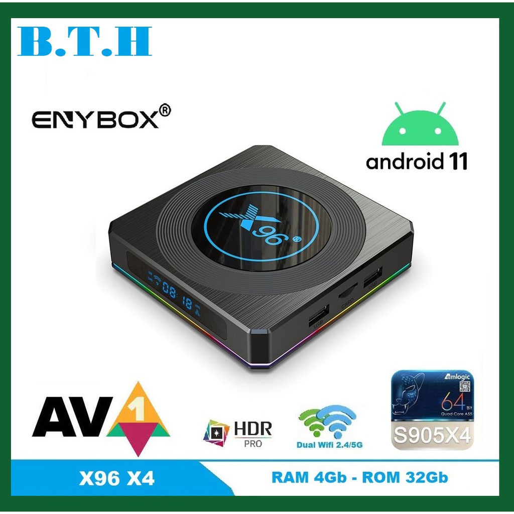 Android TV Box X96 X4 - Amlogic S905X4, Android 11, Ram 4GB, Bộ nhớ trong 32GB, cấu hình mạnh mẽ, hỗ trợ định dạng AV1