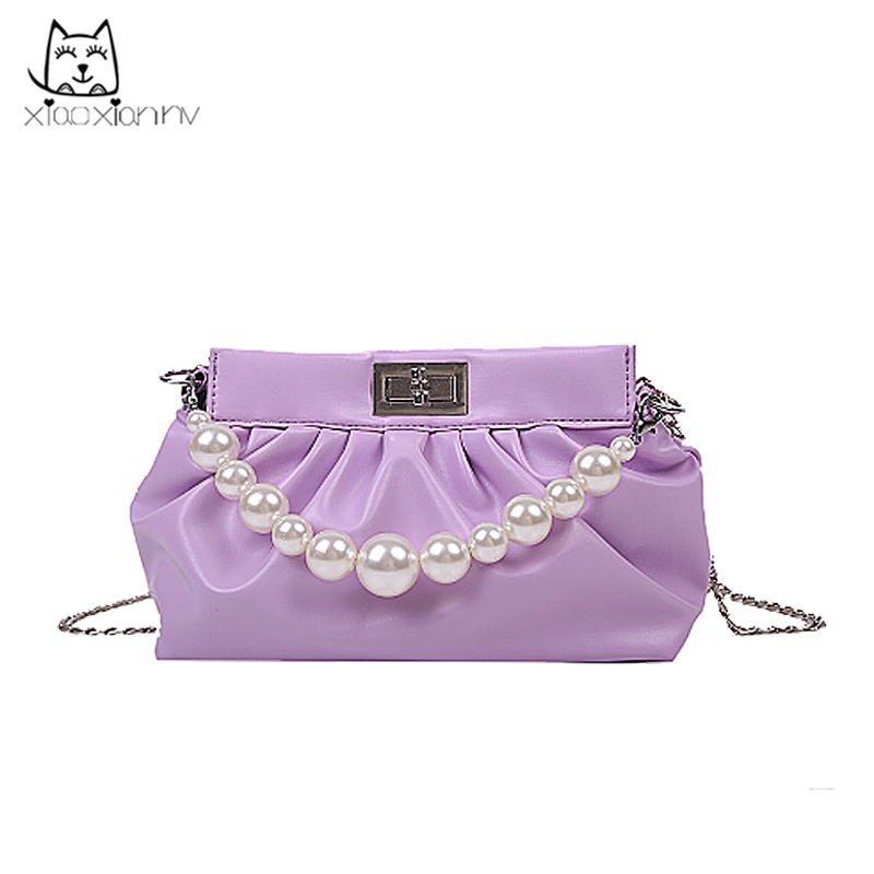 Túi xách phối chuỗi xích đính ngọc trai giả sang trọng cho nữ