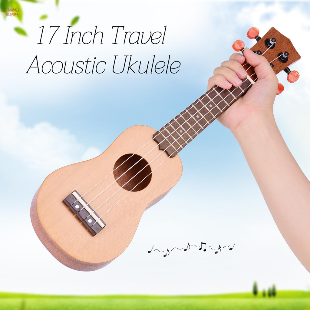 Muslady 17 Inch Mini Acoustic Ukulele Travel Portable Ukelele Uke Pocket 4-string Guitar Spruce Wood Topboard with Carry Bag