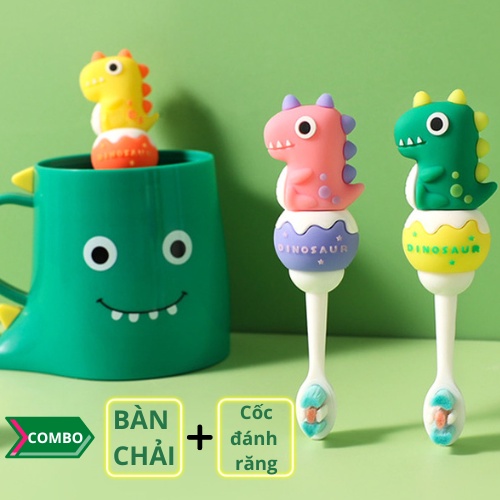 Bàn chải đánh răng cho bé KHỦNG LONG sợi lông mềm tay cầm SILICON chống trượt