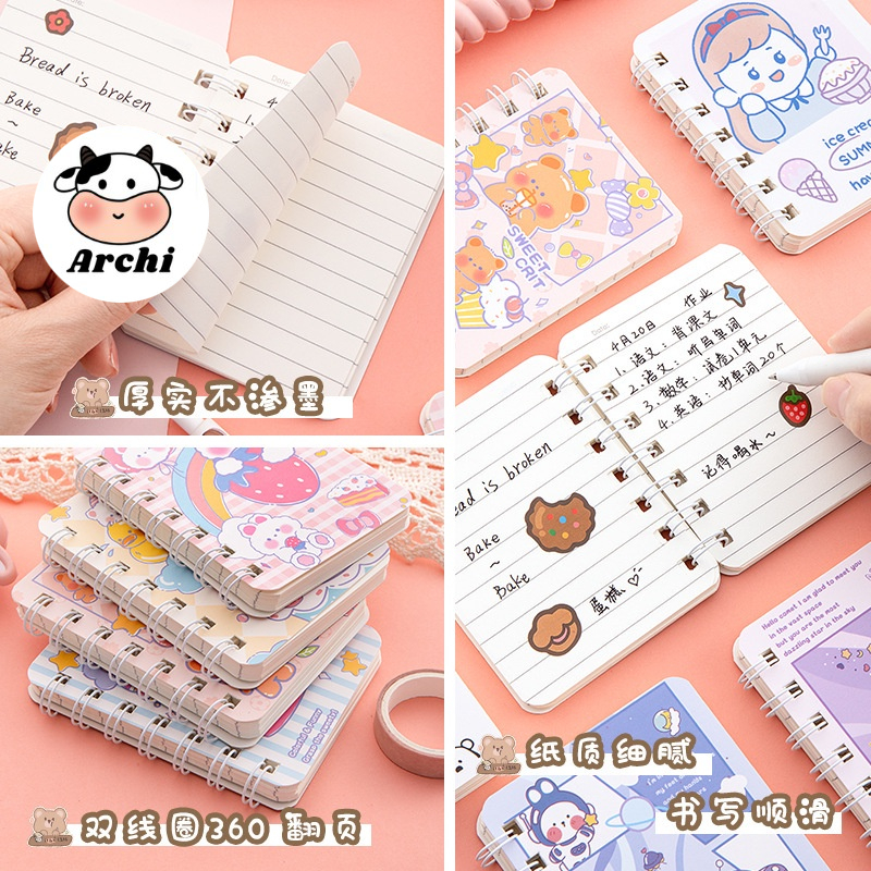 Sổ lò xo mini A7 bìa in hình hoạ tiết dễ thương 80 trang
