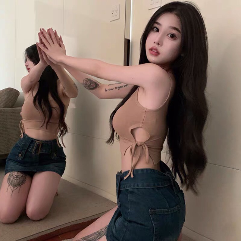 Áo yếm croptop JUCO thắt eo, croptop hai dây hở lưng ôm body, áo hai dây sexy