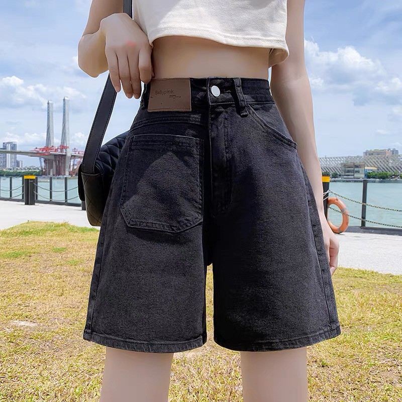 Quần short denim nữ lưng cao phong cách retro Hàn Quốc 9015