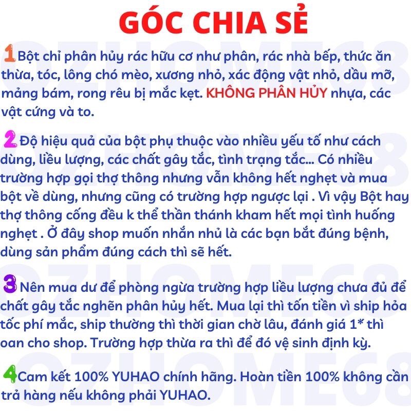 ( Sỉ 11,5k) Lọ Bột Thông Cống Bồn Cầu Bồn Rửa Bát Lavabo Cực Mạnh YUHAO Siêu Thần Thánh 268G